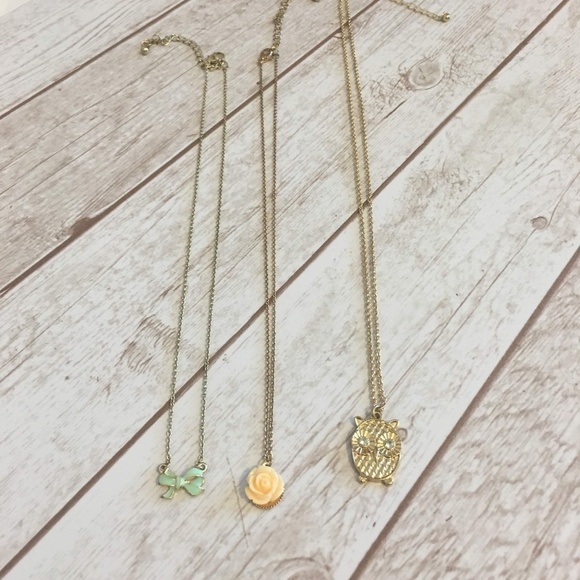 Goldtone Dainty Charms Chain Necklaces Set of Three - Picture 1 of 2